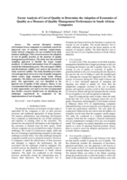 Quality as a Measure of Quality Management Performance in South African Companies