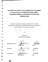 The effect of prophylactic homoeopathic treatment of Gallus gallus domesticus, Ross hybrid, in broiler farming,  in conditions of stress and aspergillosis