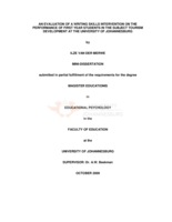An evaluation of a writing skills intervention on the performance of first year students in the subject Tourism Development at the University of Johannesburg
