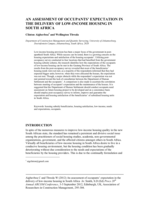 An assessment of occupants’ expectation in  the delivery of low-income housing in South Africa