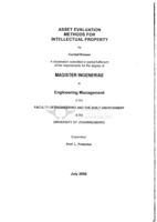 Asset evaluation methods for intellectual property