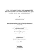 A study of the current status of waste management and minimisation initiatives in two district municipal areas of the Gauteng province (West Rand and Sedibeng)