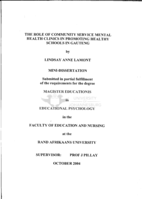 The role of community service mental health clinics in promoting healthy schools in Gauteng