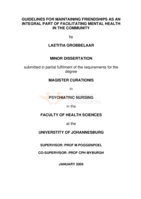 Guidelines for maintaining friendships as an integral part of facilitating mental health in the community