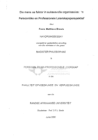 Die mens as faktor in suksesvolle organisasie : 'n persoonlike en professionele leierskapsperspektief