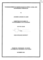 The management of banks in South Africa : legal and governance principles