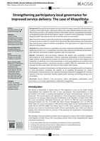 Strengthening participatory local governance for improved service delivery: The case of Khayelitsha