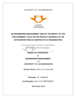 An engineering management view of the impact of the procurement cycle on the project schedule of an outsourced PMO in a matrix-style organisation