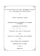 An evaluation of the admission policy at a college of education