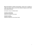 Mining Social Media for Political Communication: Lessons from an Analysis of Twitter Use between citizens and the African National Congress pre-2014 South African National Elections