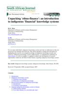 Unpacking 'ethno-finance' : an introduction to indigenous 'financial' knowledge systems
