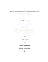 Women's experience of endogenous factors that maintain an abusive spousal relationship: a phenomenological study
