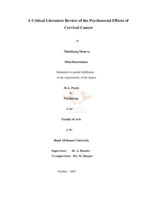 A critical literature review of the psychosocial effects of cervical cancer