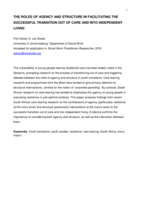 The roles of agency and structure in facilitating the successful transition out of care and into independent living