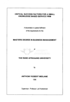 Critical success factors for a small knowledge based service firm