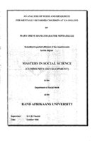 An analysis of needs and resources for mentally retarded children at Ga-Molepo
