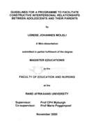 Guidelines for a programme to facilitate constructive interpersonal relationships between adolescents and their parents