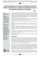Exploring supply chain business bullying of small and medium-sized business suppliers by dominant buyers in the apparel retail sector in Gauteng