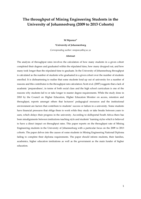 The throughput of mining engineering students in the University of Johannesburg (2009 to 2013 cohorts)