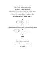 Aspects of the morphology, ecology and pathology of Cichlidogyrus philander collected from Pseudocrenilabrus philander philander in the Padda Dam, South Africa