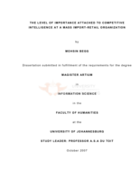 The level of importance attached to competitive intelligence at a mass import-retail organization