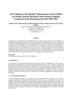 An evaluation of the quality management systems (QMS) at a South African electricity state owned company compared to the requirement of ISO 9001:2015