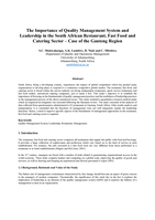 The importance of quality management system and leadership in the South African restaurant, fast food and catering sector – case of the Gauteng Region