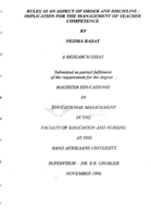 Rules as an aspect of order and discipline : implication for the management of teacher competence