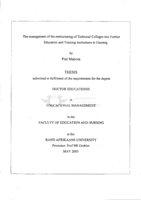 The management of the restructuring of technical colleges into further education and training institutions in Gauteng