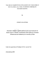 The use of competitive intelligence by companies in South Africa as a tool to inform corporate decision making