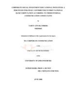 Corporate social investment educational initiatives: a perceived strategic contributor to first national bank's reputation according to their internal communication consultants