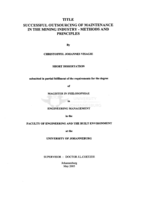 Successful outsourcing of maintenance in the mining industry : methods and principles
