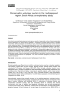 Conservation volunteer tourism in the Hartbeespoort region, South Africa : an exploratory study