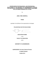 Opportunities for pedagogical and professional development at the University of Johannesburg: a critical exploration of the responses to a mentorship programme for lecturers working with tutors