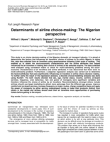 Determinants of airline choice-making : the Nigerian perspective