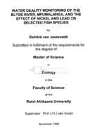 Water quality monitoring of the Blyde River, Mpumalanga, and the effect of nickel and lead on selected fish species