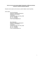 Service recovery and customer delight : examination of differences between customers in different spending categories