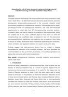 Assessing the role of socio-economic values on entrepreneurial intentions among university students in Cape Town
