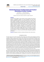 Relationship between teaching context and teachers’ orientations to science teaching