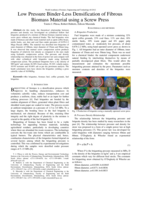Low pressure binder-less densification of fibrous biomass material using a screw press