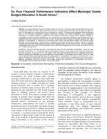 Do Poor Financial Performance Indicators Affect Municipal Grants Budget Allocation in South Africa?
