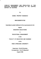 Conflict management and resolution at two selected secondary schools in the Central District of Gauteng