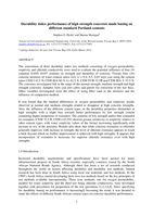 Durability index performance of high strength concretes made basing ondifferent standard Portland cements