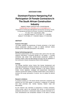 Dominant factors hampering full participation of female contractors in the South African construction industry