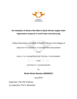 An evaluation of factors that affect a South African supply chain organization progress to world-class manufacturing
