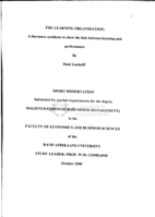 The learning organisation : a literature synthesis to show the link between learning and performance