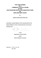 The functioning of a community police forum in the Southern Metropolitan Substructure : an exploratory study
