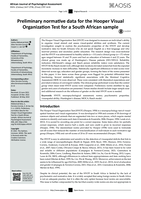 Preliminary normative data for the Hooper Visual Organization Test for a South African sample