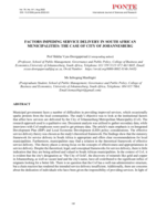 FACTORS IMPEDING SERVICE DELIVERY IN SOUTH AFRICAN MUNICIPALITIES: THE CASE OF CITY OF JOHANNESBURG
