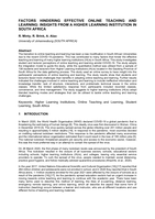 FACTORS HINDERING EFFECTIVE ONLINE TEACHING AND LEARNING: INSIGHTS FROM A HIGHER LEARNING INSTITUTION IN SOUTH AFRICA